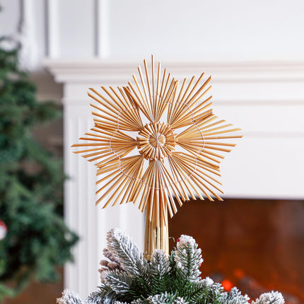 Christmas Straw Star Snowflake Tree Topper Straw Ornaments 10 x 12 Inch Swedish Style Nordic Tree Topper for Christmas Tree Office Home Indoor Desktop Adults Decoration(Classic)