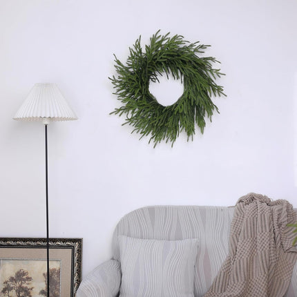 24" Real Touch Norfolk Pine Wreath for Front Door Artificial Christmas Wreath Green Faux Pine Wreath for Wall Windows Mantle Outdoor Christmas Decoration