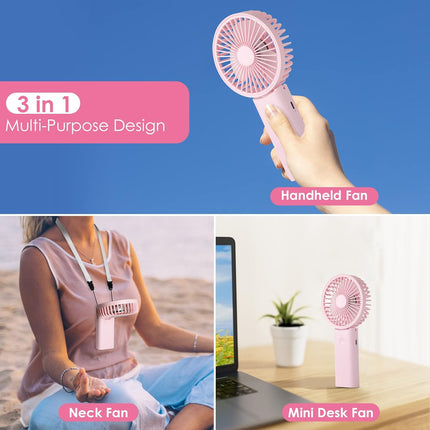 Handheld Fan, 3 In 1 Portable Fan,90°Foldable Desk Fan, Neck Fan, Hand Fan, 3 Adjustable Speeds Usb Rechargeable Personal Pocket