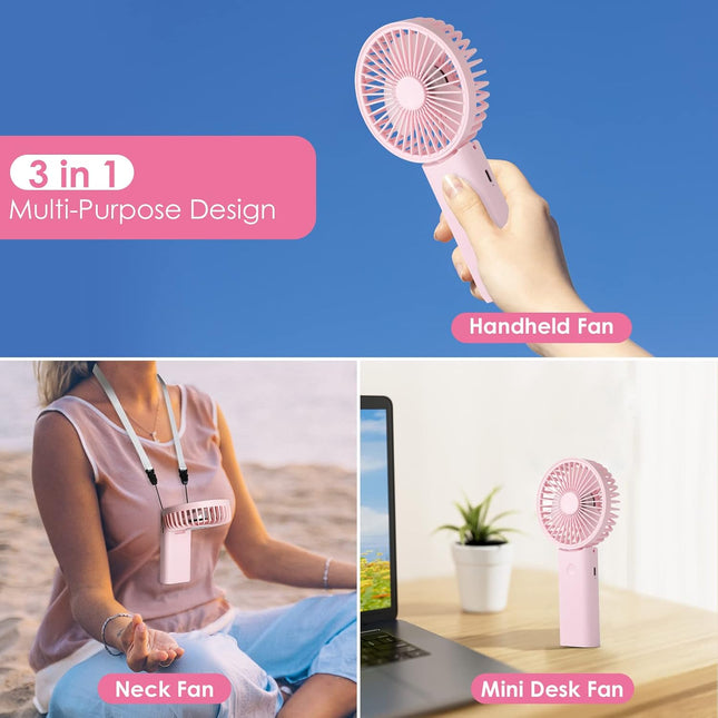 Handheld Fan, 3 In 1 Portable Fan,90°Foldable Desk Fan, Neck Fan, Hand Fan, 3 Adjustable Speeds Usb Rechargeable Personal Pocket