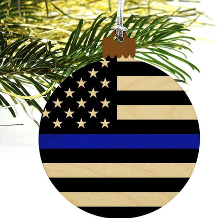 GRAPHICS & MORE Thin Blue Line American Flag Wood Christmas Tree Holiday Ornament