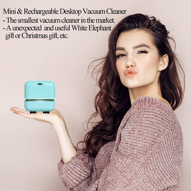 White Elephant S, Mini Desk Vacuum Cleaner, Rechargeable Desktop Vacuum Sweeper With Usb Brush As Present To Suck Up Fine Particle Bread Crumbs Dust Ash Pet Fur Eraser Wasteblue