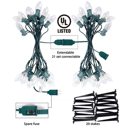 Christmas Pathway Lights Outdoor, 26 FT Connectable C9 LED Christmas Lights Outdoor, Waterproof String Lights with 20 Led Lights and Stakes, Christmas Decorations for Walkway Driveway, Warm White