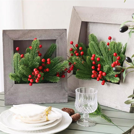 50 Pcs Artificial Pine Branches 11.4" Christmas Pine Branches Fake Christmas Greenery Plants Faux Evergreen Branches Pine Needles DIY Accessories for Christmas Tree Wreath Garland Home Office Decor