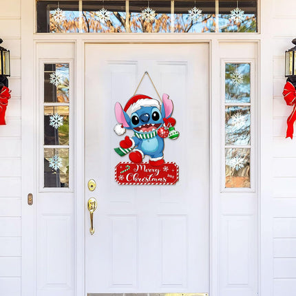 Christmas Cartoon Door Sign Decorations, Merry Christmas Front Door Hanger Wood Hanging Door Wreath, Winter Holiday Cute Wooden Wall Sign Home Party Yard Farmhouse Christmas Tree Decor Blue