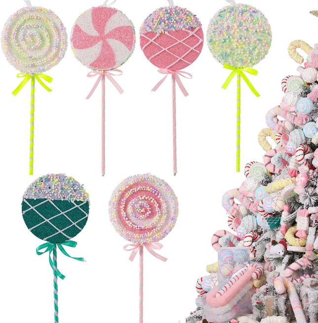 LANGXUN 6pcs Candy Land Christmas Decoration, 10 inch Lollipop Hanging Candy Cane Christmas Tree Décor, Christmas Ornaments Crafts, rbol de Navidad Decoración, Indoor Outdoor Xmas Party