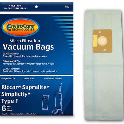 Envirocare Micro Filtration Vacuum Cleaner Dust Bags Made To Fit Riccar Supralite And Simplicity Type F Uprights 6 Pack