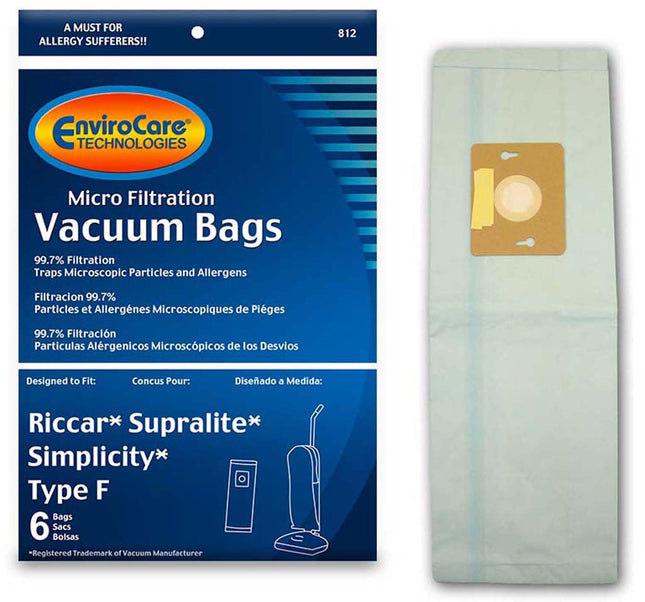 Envirocare Micro Filtration Vacuum Cleaner Dust Bags Made To Fit Riccar Supralite And Simplicity Type F Uprights 6 Pack