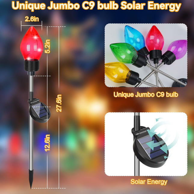 5 Pack C9 Solar Christmas Lights, Solar Christmas Lights Outdoor with 2 Lights Modes, IP65 Waterproof Solar Christmas Pathway Lights Outside Yard Lawn Path Garden Xmas Holiday Decor (Multicolor)