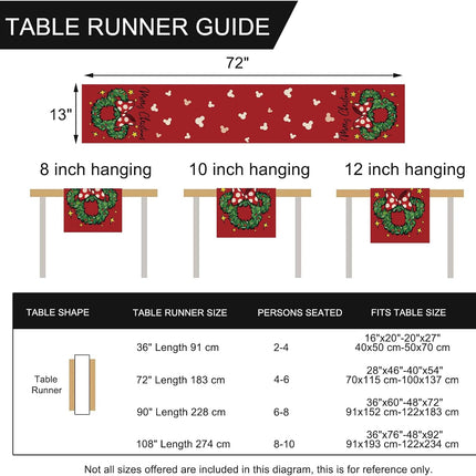 Seliem Merry Christmas Mouse Wreath Table Runner, Xmas Red Polka Dot Bow Stars Kitchen Dining Table Decor, Winter Holiday Farmhouse Home Decoration Indoor Outdoor Party Supply 13 x 72 Inches