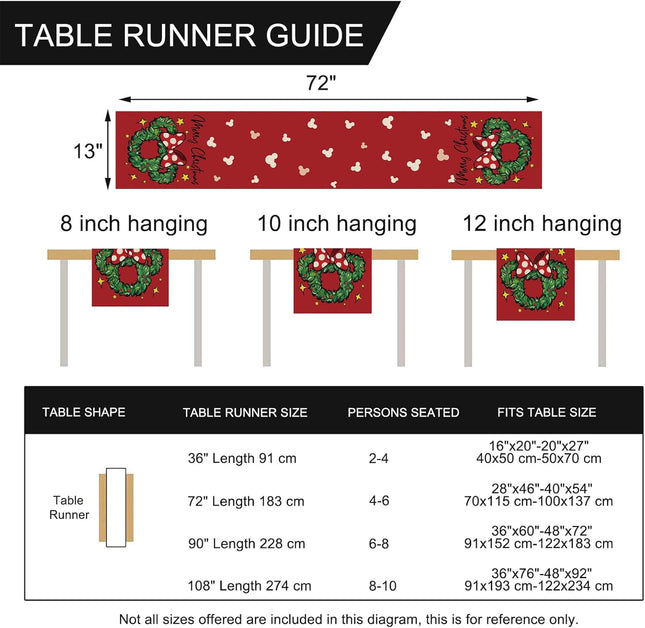 Seliem Merry Christmas Mouse Wreath Table Runner, Xmas Red Polka Dot Bow Stars Kitchen Dining Table Decor, Winter Holiday Farmhouse Home Decoration Indoor Outdoor Party Supply 13 x 72 Inches