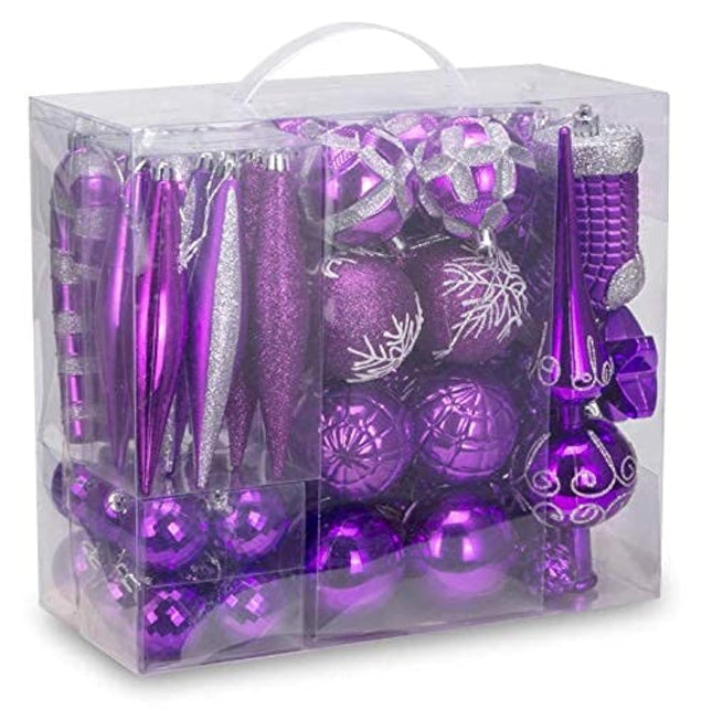 54 Pieces Assorted Christmas Ornaments Tree Decoration Baubles in Box (Purple, Box)