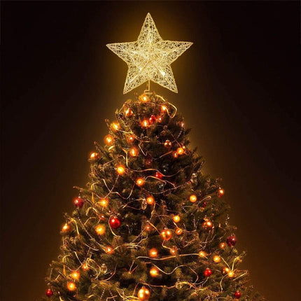 10Inches LED Christmas Tree Topper: Christmas Tree Star Topper Xmas Glitter Gold Hollow Star Treetop Topper Christmas Ornaments for Christmas Tree Decor(not Included Battery)