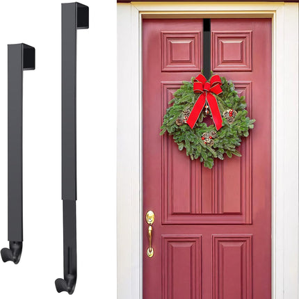 WISYOK Wreath Hangers for Front Door, Extra Long Door Hanger Hook Adjustable from 15 to 25 Inches, Black Metal Hook Over The Door for Christmas Halloween Autumn Decor
