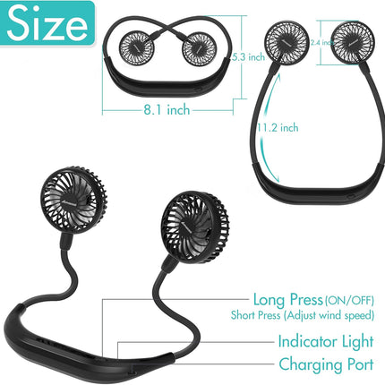 Amacool Neck Fan Battery Operated Neckband Fan HandFree Wearable Personal Fan For Hot Flashes Home Office Travel Outdoor Sports