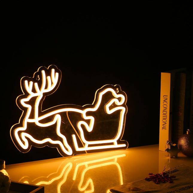 Santa Claus And The Sled Neon Sign Christmas Warmwhite LED Sign Light,Art Wall Decorative Night Light 3 Colors for Indoor Party Kids Bedroom Wedding Bar Pub Club Christmas Decor,15.9411.221.18INCHES