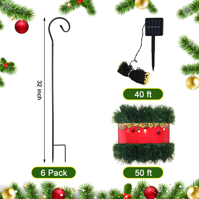 Christmas Pathway Lights Outdoor 50 ft Pre Lit Garland Walkway Lights Decoration Solar Christmas Green Garland with 100 LED and Walkway Stakes for Yard Lawn Garden Outdoor