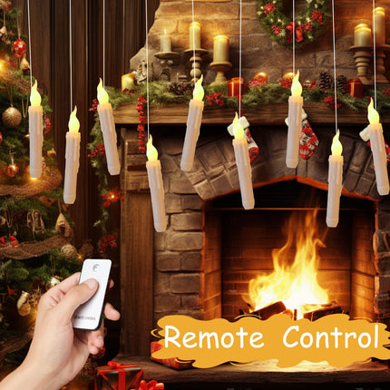 12 Pcs Flameless Taper Candles with Remote Control, Battery Operated Hanging Floating Candles, LED Warm Light Realistic Candles Flickering for Wedding Halloween Christmas Themed Party Decorations