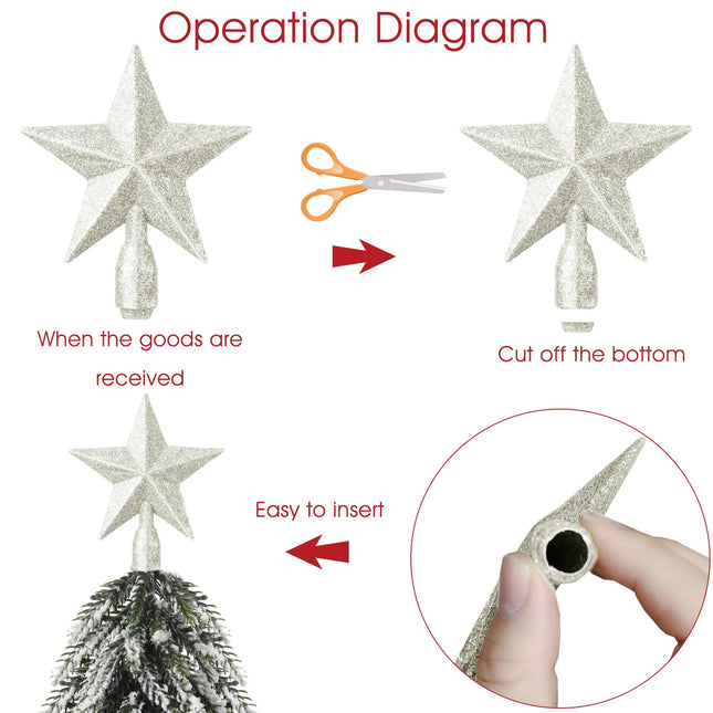 4 Pcs 4 Inches Glitter Star Christmas Tree Topper Mini Christmas Star Tree Toppers Decorative Small Christmas Tree Decoration Treetop for Holiday Ornament Home Decor (White)