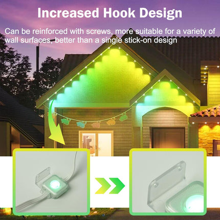 Permanent Outdoor Lights 100ft, Smart RGB Outdoor Lights with 60 LED, 8000 Hour Long Life Long Lasting Waterproof Permanent Christmas Lights Outdoor, for Daily Decorative Lighting and Holiday Parties