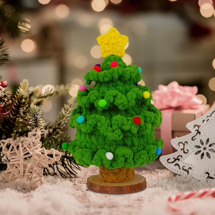 Crochet Christmas Tree, Handmade Crochet Tree Winter Table Crochet Christmas Tree with Wooden Base Crochet Xmas Tree for Shop Holiday Home Office Decor