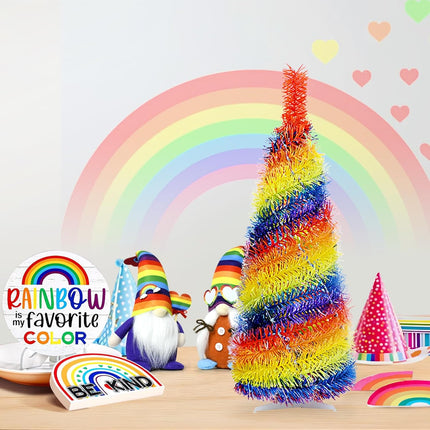 Mini 2FT Desktop Pop Up Christmas Tree - Collapsible Artificial Tinsel Pencil Christmas Tree, Skinny Xmas Tree for Indoor Home Apartment Porch Holiday Party Decorations(Rainbow)