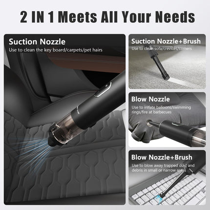 Car Vacuum Cleaner High Power,13000Pa High Power Portable Vacuum With Led Display, 2 Speeds, 30 Mins Runtime, 2In1 Cordless Vacuum Cleaner With Air Duster For Home, Car, Outdoor, Pet