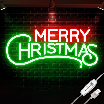 Merry Christmas Neon Sign - Acrylic Christmas Neon Signs, Red Green LED Christmas Lights Sign for Wall Decor Best s Christmas Party Kids Room Year, USB Powered,16'' × 7.5''