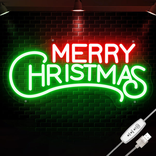 Merry Christmas Neon Sign - Acrylic Christmas Neon Signs, Red Green LED Christmas Lights Sign for Wall Decor Best s Christmas Party Kids Room Year, USB Powered,16'' × 7.5''