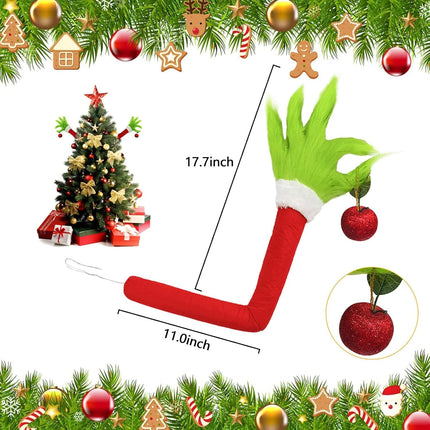 Christmas Elf Body Tree Decorations, Christmas Tree Arm, Christmas Green Monster Stole Xmas Tree Toppe, Pose-able Christmas Elf Stuffed Leg Arm and Head for Christmas Tree Hanging Ornament (2PCS)