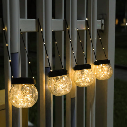 Solar Lantern Solar Lights Outdoor Waterproof 6-Pack, Solar Powered Hanging Lights Cracked Glass Hanging Globes for Christmas Decoration, Shepherd Hook, Garden Tree Ornaments