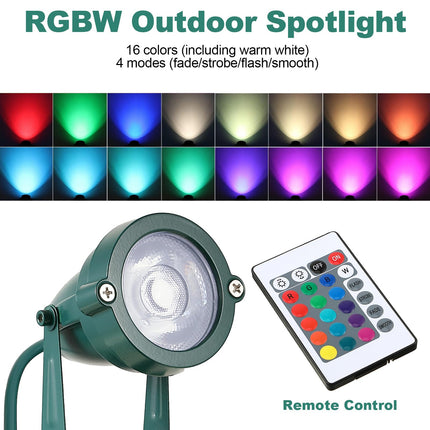 Enhon 2 Pack Christmas RGBW Spotlight Outdoor, Waterproof Landscape Lighting 120V LED Spot Lights with Remote Control Color Changing, Outdoor Stake Lights for Holiday Garden Yard (Patent Pending)