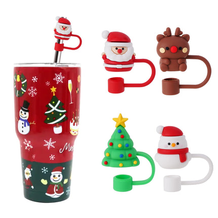 4 Pcs Christmas Straw Cover Cap for Stanley Cup, 10mm 0.4in Stanley Accessories Xmas Straw Toppers Cap with 30&40 Oz Tumbler with Handle Dust-Proof Reusable Straw Tips Lids for Christmas s