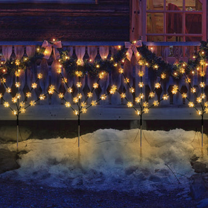 Solar Christmas Pathway Lights, 4 Pack Artificial Tree Snowflake Stake Lights, Waterproof Christmas Decorations for Yard Garden Patio Party Winter Decor (Warm White)