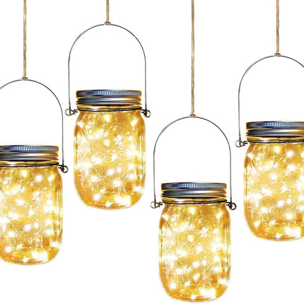Solar Mason Jar Lights,4 Pack 30 Led Starry Fairy String Hanging Jar Lights,Solar Lanterns for Outdoor Patio Party Garden Wedding Christmas Decorations Lights(Mason Jars/Handles Included)