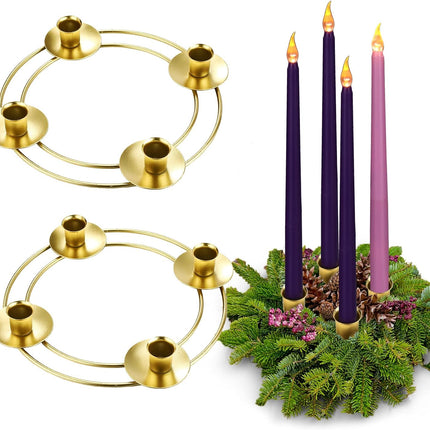 Sliner 2 Pcs Christmas Advent Wreath Ring Advent Ring Candle Holder Christmas Candle Rings Candle Wreaths Rings Metal Candle Holder for Xmas Birthday Festival Wedding Table Decorations