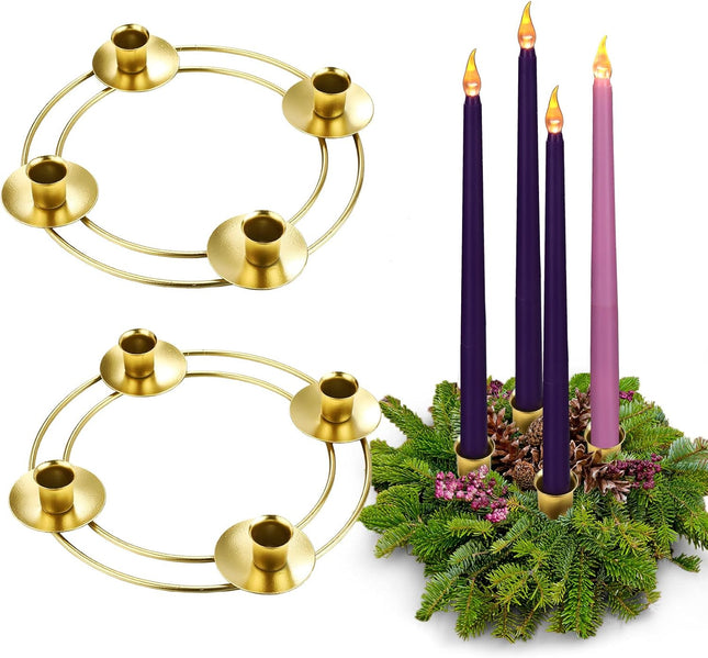 Sliner 2 Pcs Christmas Advent Wreath Ring Advent Ring Candle Holder Christmas Candle Rings Candle Wreaths Rings Metal Candle Holder for Xmas Birthday Festival Wedding Table Decorations