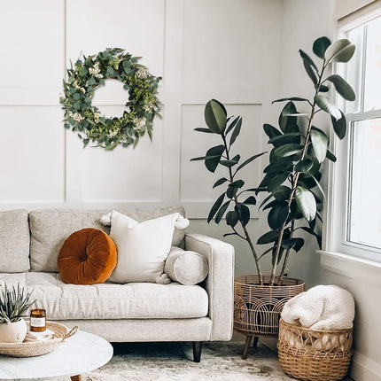 TEMPUS 20-inch Artificial Eucalyptus Leaf Wreath Spring Summer Green Leaves Wreath Front Door Wall Hanging Window Decoration Porch Farmhouse Patio Garden Decor Party Holiday Wedding Decoration
