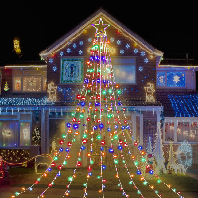 Outdoor Christmas Decorations Star String Lights, 320 LED 11.5 ft Waterfall Tree Lights with 8 Lighting Modes Christmas Star Lights for Indoor Outdoor Yard Home Festival Party Xmas Year Decor