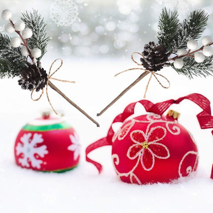 12 Pieces Artificial Pine Picks Christmas Tree Picks with White Berries Pinecones Bowknot Artificial Pine Branches Stems Frosted Holly Spray for Winter Decoration Xmas Party DIY Crafts (12, White)