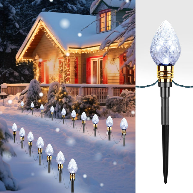 Brightown 2 Pack Strawberry C9 Christmas Pathway Lights Outdoor - Total 34.8 Feet 20 LED C9 Walkway Lights, Multicolor Bulb Christmas Lights Outdoor Decorations for Lawn Holiday Yard, Pure White