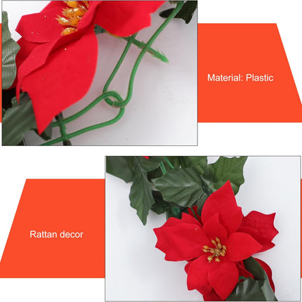 Artibetter Artificial Christmas Garland Red Poinsettia Christmas Garland with Poinsettia Flowers Fairy Fireplace Decor for Xmas Party Winter Wedding 1.7M