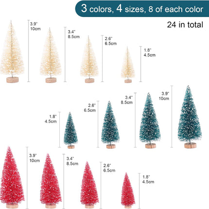 30 Pcs Bottle Brush Trees Christmas Decorations Indoor, Red Blue Yellow Miniature Christmas Tree, Mini Christmas Tree with 4Sizes for Christmas Decor