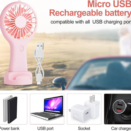 Chnlml Handheld Rechargeable Fan,Portable Mini Pocket Hand Fan Battery Powered With Base Eyelash Nail Art Make Up Fan For Girls