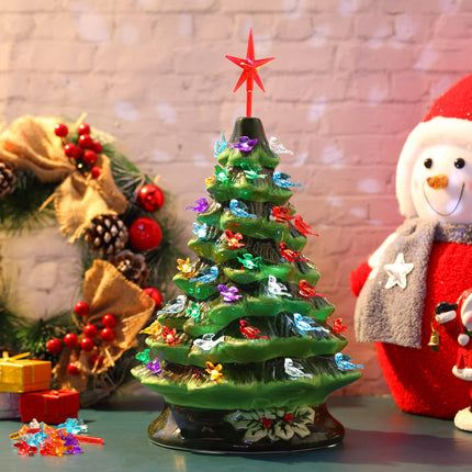 120 Pieces Plastic Christmas Tree Bulbs Medium Bird Bulbs 5 Pieces Ceramic Tree Star Topper Ceramic Tree Supplies Creative Bird Bulb Replacement Lights, Multi Color