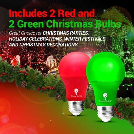4 Pack LED Red and Green Light Bulbs - 120V E26 Base 9 Watt (60-watt Replacement) - Red and Green Bulbs for Party Decoration, Porch, Home Lighting, Christmas 4 Pack