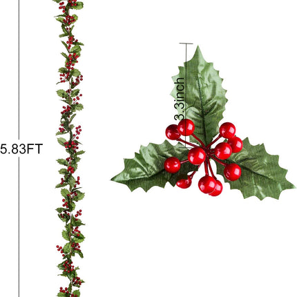 DearHouse 6FT Red Berry Christmas Garland, Flexible Artificial Berry Garland for Indoor Outdoor Home Fireplace Decoration for Winter Christmas Holiday Year Decor