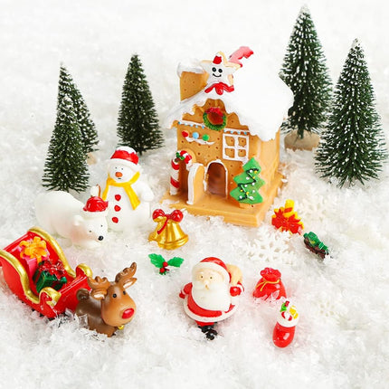LovesTown Christmas Miniature Figurines for Crafts, 25 PCS Christmas Miniature Ornaments Kit Snowman Christmas Fairy Resin Ornaments Pine Tree for Christmas Garden