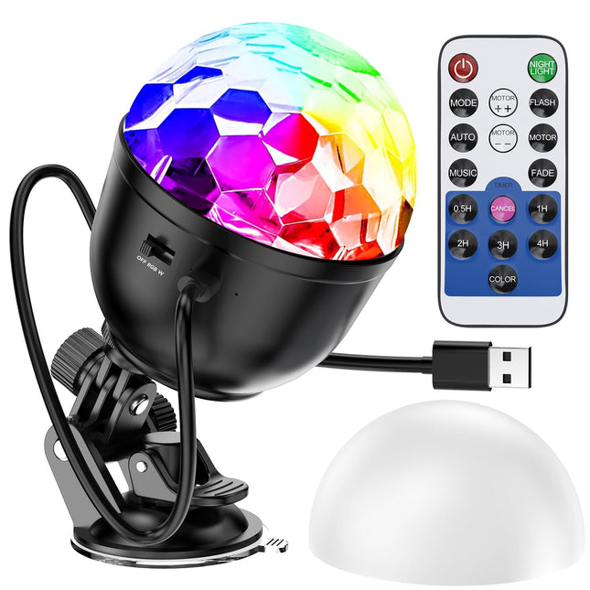Mini Disco Ball with RGB and White Light for Party and Home, Sound Activated Light with Remote Control, Suction Base and Lampshade, 16-Color Stage DJ Light for Birthday Halloween Christmas Decorations
