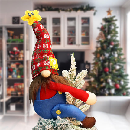 Christmas Tree Topper, Gnome Christmas Tree Topper, Handmade Small Funny Christmas Ornaments Santa Gnomes with Star, Christmas Tree Decorations Gamer s